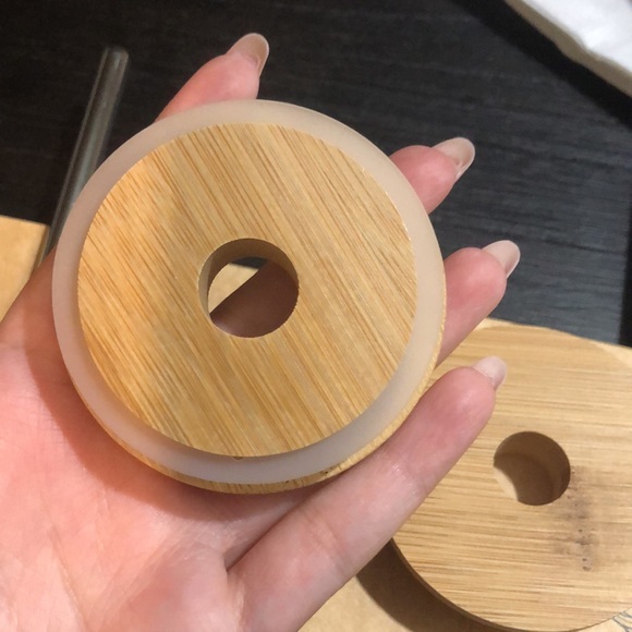 Bamboo Mason Jar Lids with Straw Set - Picture 3 of 3